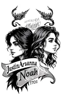 Names Justin, Ariana, and Noah tattoo design idea