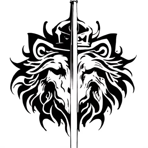 A sword with a crown on top Rayada tattoo design idea