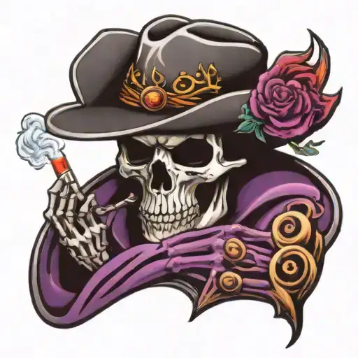 skeleton cowboy hat & smoking tattoo design idea
