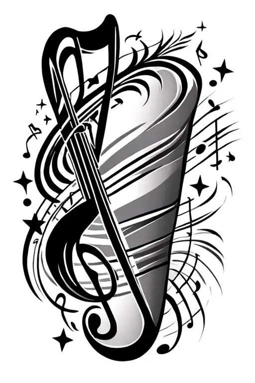 music notes and stars and tribal down the leg tattoo design idea