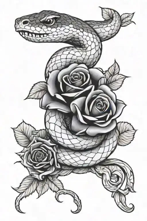 snake and rose intertwined tattoo design idea