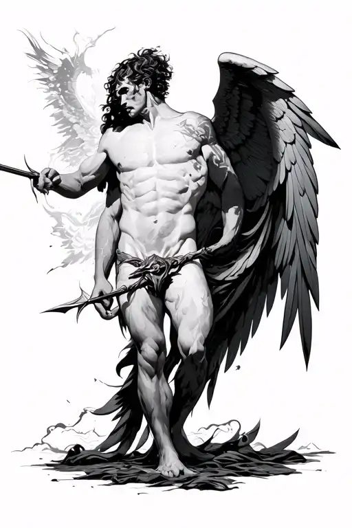 Icarus fallen onto a spear point piercing his back tattoo design idea