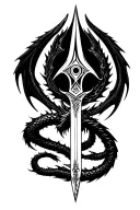Trident with dragon wings with a sharingan tattoo design idea