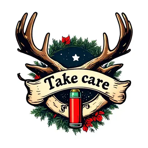 "Take care" shotgun shell, moose antler  tattoo design idea