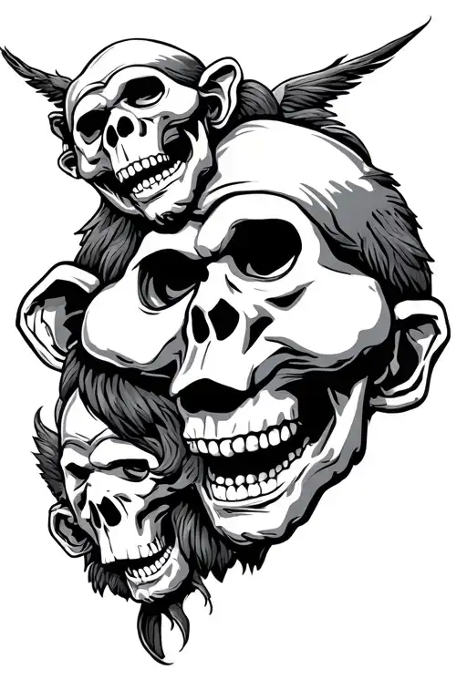 american traditional three wise monkeys but skeletons  tattoo design idea
