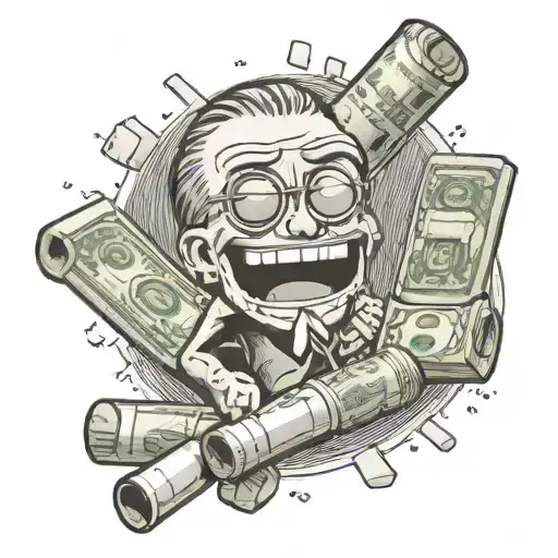 dollar bill Character crushing a pill character, like he's about to get snorted  lighter character tattoo design idea