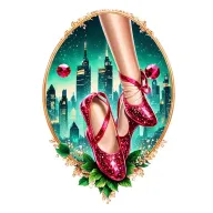 two sparkling ruby ballet slippers with emerald city in the background tattoo design idea