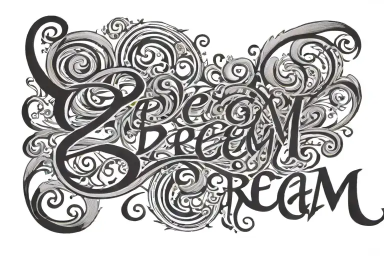 the word dream with swirly pretty letters tattoo design idea