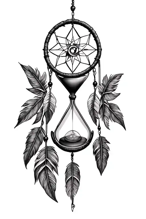 dream catcher, hourglass, compass tattoo design idea
