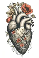 abstract design human heart, poppies, anemones, music, love tattoo design idea