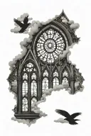 gothic cathedral windows featuring Asian clouds tattoo design idea