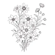 flowing vine of wildflowers, daffodils, coneflowers, black-eyed susans, and dogwoods tattoo design idea