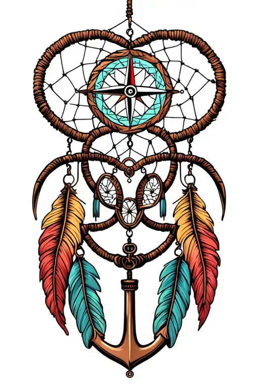 dreamcatcher w compass and infinity and anchor intertwined tattoo design idea