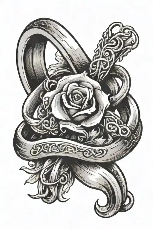 A wedding finger tattoo featuring tying the knot intertwined with my wedding ring as a focal point tattoo design idea