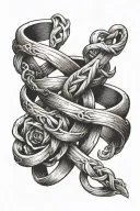 A wedding finger tattoo featuring tying the knot intertwined with my wedding ring as a focal point tattoo design idea