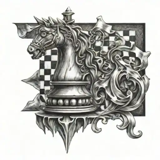 Knight chess piece with chess background tattoo design idea