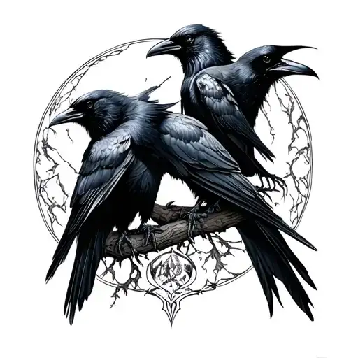 Morrigan godess forest crows tattoo design idea