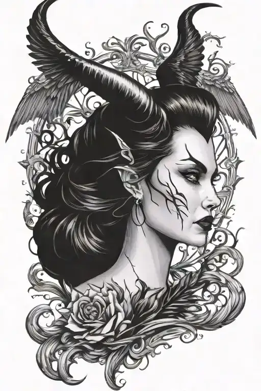 maleficent horns and wings tattoo design idea