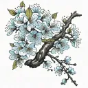 Cherry blossoms, deep blue petals, light blue petals, black branch. Leo constellation, Leo horoscope tattoo design idea
