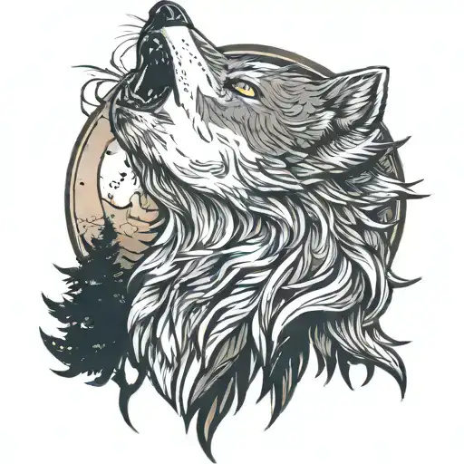 female wolf howling at the moon tattoo design idea