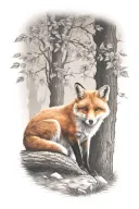 fox sitting under a tree tattoo design idea