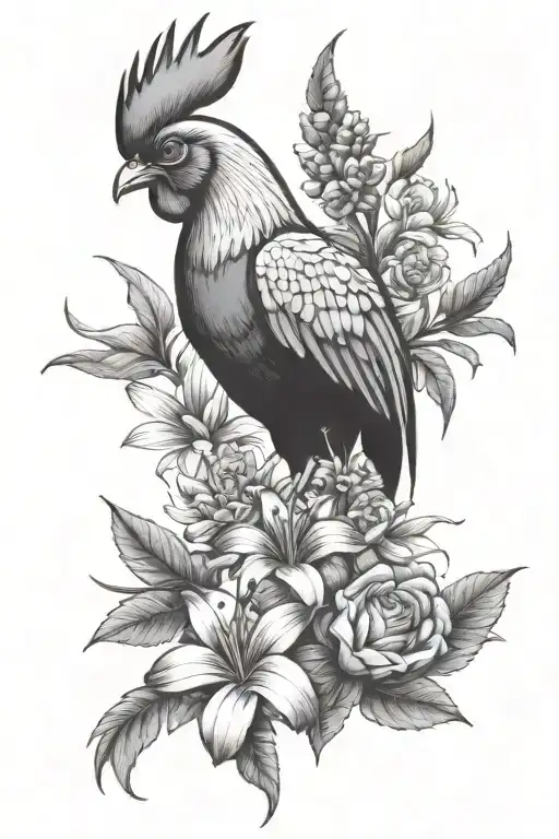 sleeve tattoo featuring the liverbird, a chicken, Mr Magoo and a kangaroo paws tattoo design idea