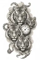 2 tiger cubs heads and two pocket watch tattoo design idea