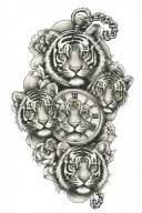 2 tiger cubs heads and two pocket watch tattoo design idea