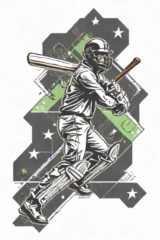 cricket batsmen playing a cricket shot with a cricket themed background  tattoo design idea