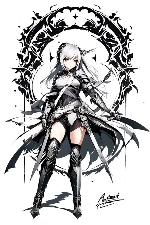 Automata 2B Fighting warrior tattoo design idea