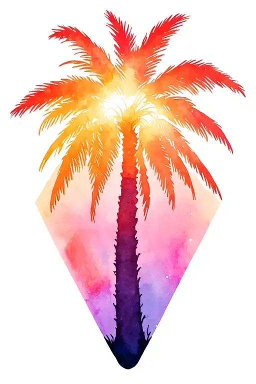 palm tree, 3 male generation, rays of light shining tattoo design idea
