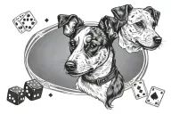 jack Russell ears outline + Vegas poker chips and dice + Detroit lions + momento mori saying tattoo design idea