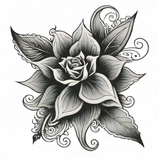 floral ornament and geometric shape tattoo design idea