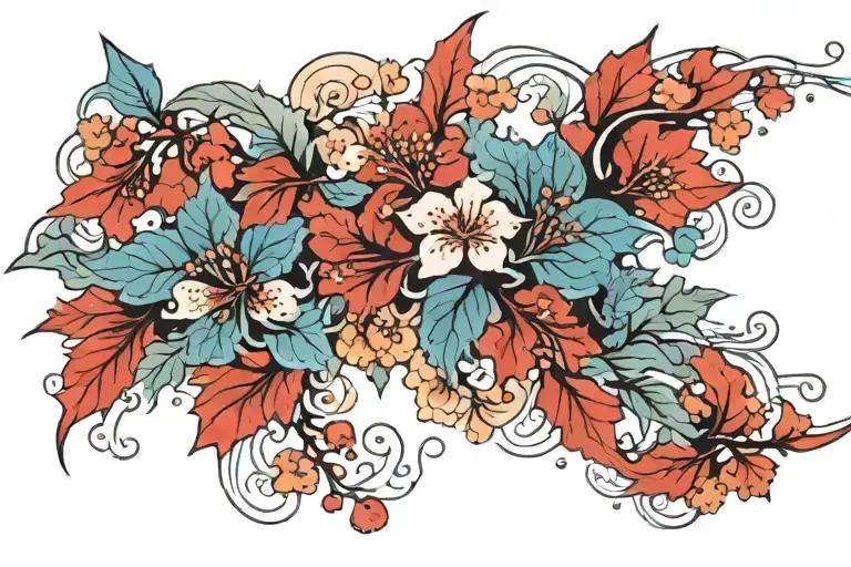 Cloud Japanese Leafs Cherry tattoo design idea