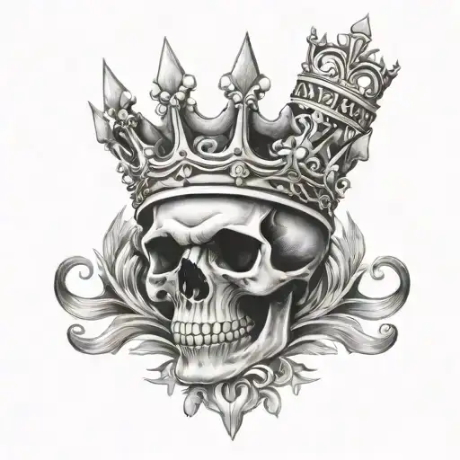 im a king words with skull and 5 point crown tattoo design idea