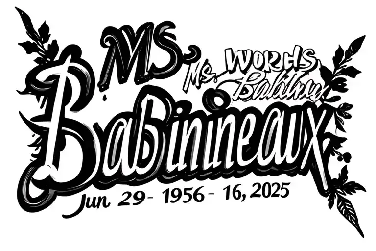 ms babineaux , jan 29, 1956 - June 16, 2025 prominently displayed just words  tattoo design idea