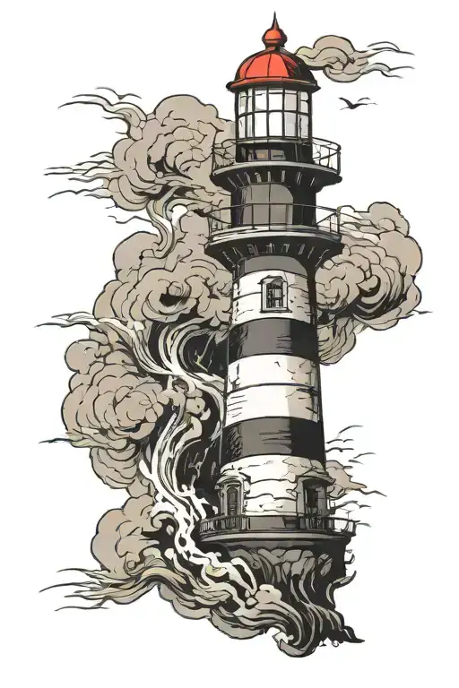 Lighthouse stormy condition with old tattoo design idea