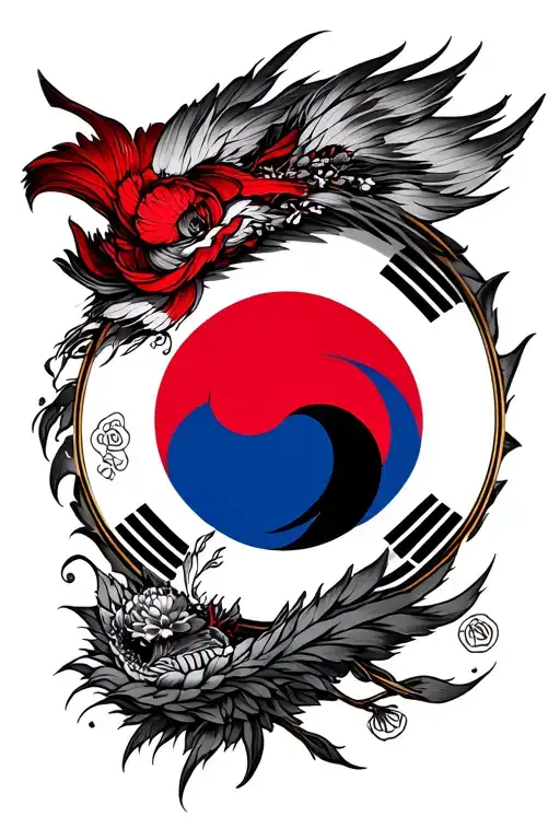 korean traditional tattoo style with the korean flag integrated in. tattoo design idea