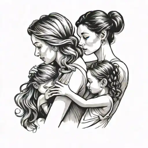 Mother two daughters Small minimalist tattoo design idea