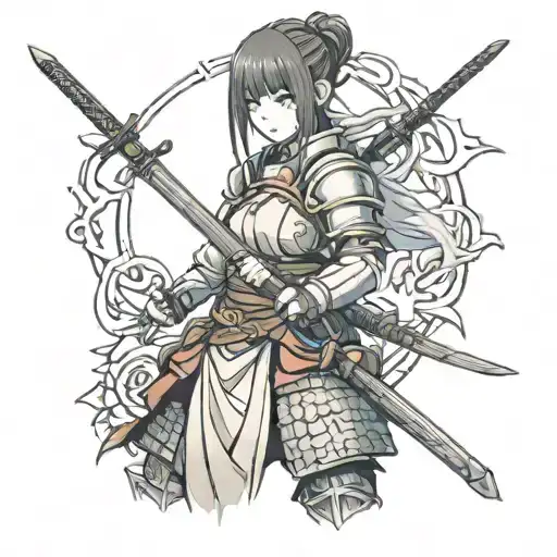 girl samurai in dark souls portrait tattoo design idea