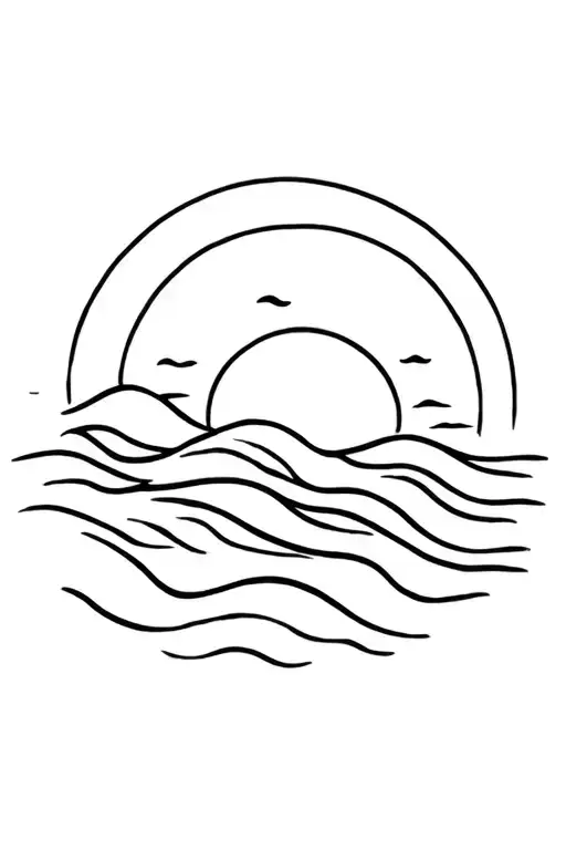 waves beach sunset tattoo design idea
