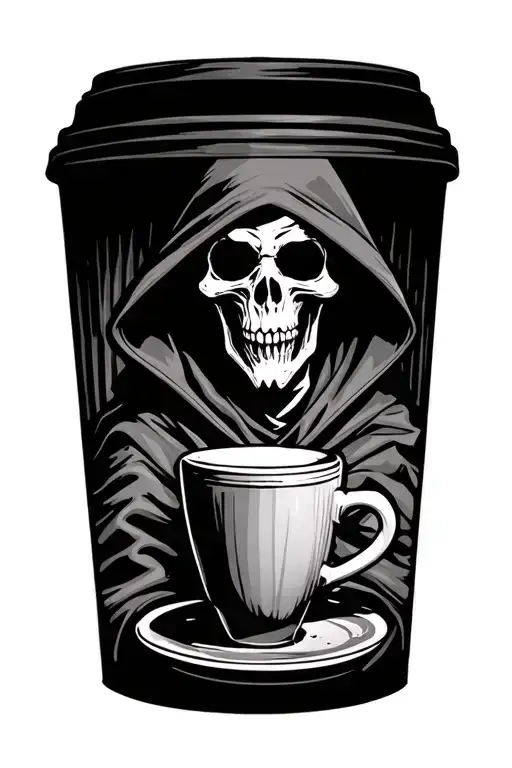 grim reaper and coffee cup tattoo design idea