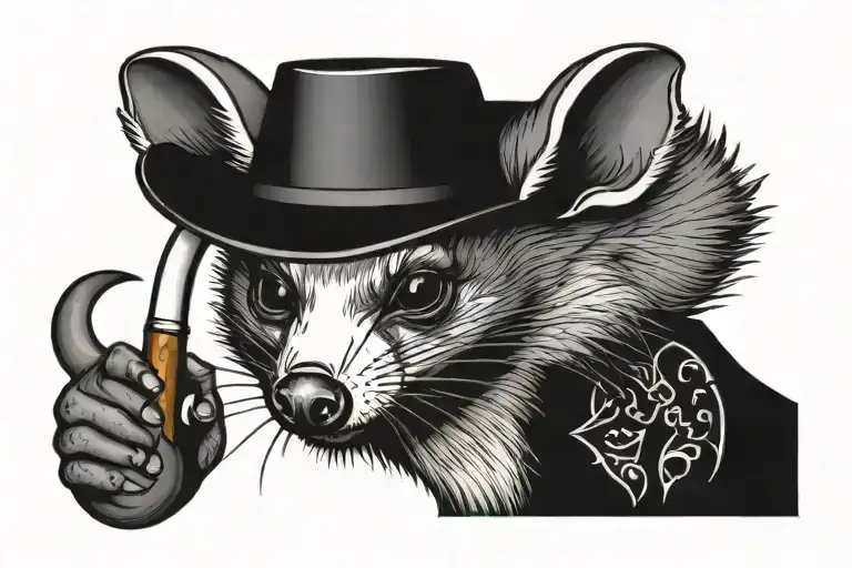 opossum smoking tattoo design idea