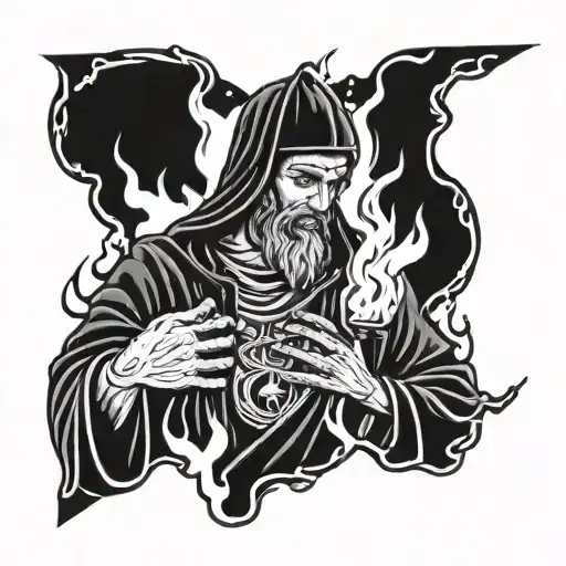 Incorporate a traditional image of Saint Jude with welding tools and flames tattoo design idea