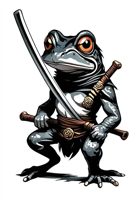 ninja frog holding katana sword tattoo design idea