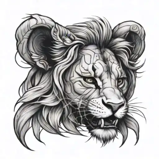 girl lion using claws tattoo design idea