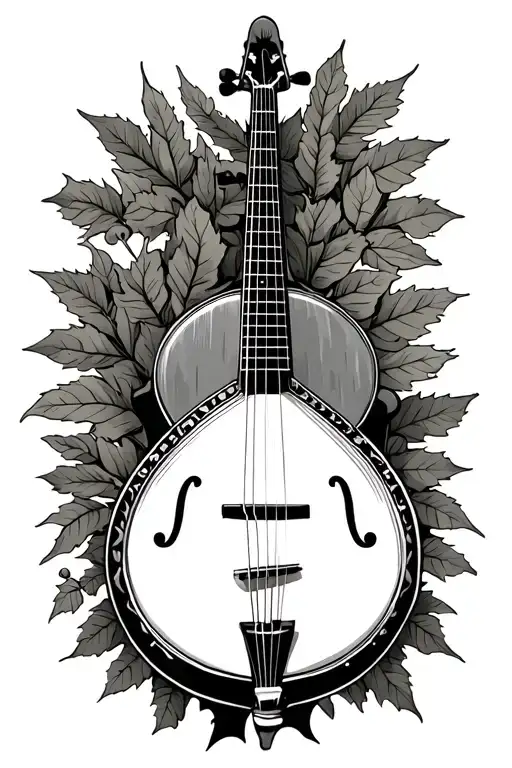 Appalachia, Banjo, Upright Bass, Acoustic Guitar, Leaves, West Virginia, Mandolin, Hunting and Fishing tattoo design idea