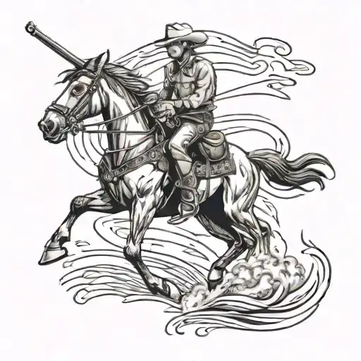 a cowboy with guitar on horse running tattoo design idea