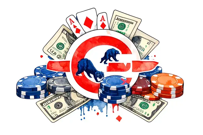 Chicago flag intertwined with stock market and Chicago bears and Chicago cubs and poker chips and money  tattoo design idea