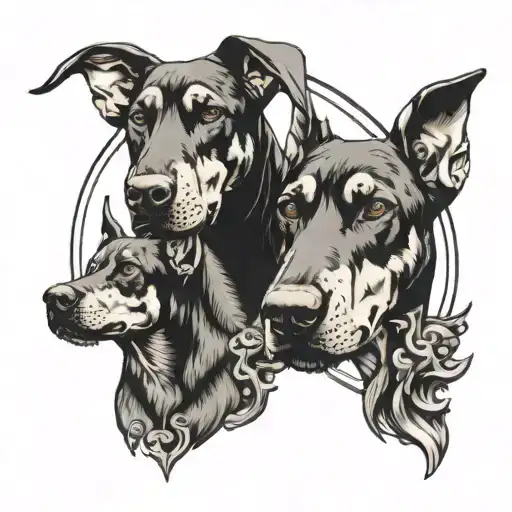 Cerberus guarding the gates 3 heads doberman dog tattoo design idea